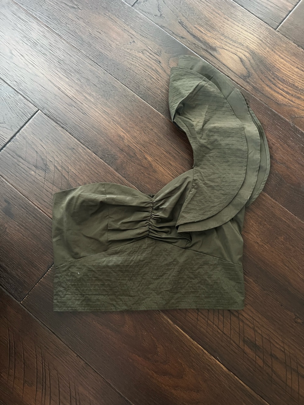 Olive Green one shoulder Sleeve Crop Top